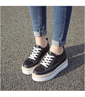Women's Shoes Leather Winter Comfort Sneakers Low Heel Round Toe