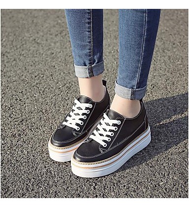 Women's Shoes Leather Winter Comfort Sneakers Low Heel Round Toe