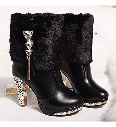 Women Cotton Warm High-heeled Shoes Winter Snow Boots