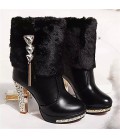 Women Cotton Warm High-heeled Shoes Winter Snow Boots