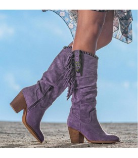 Fashionable high-heeled retro frosted high-heeled fringed women's boots