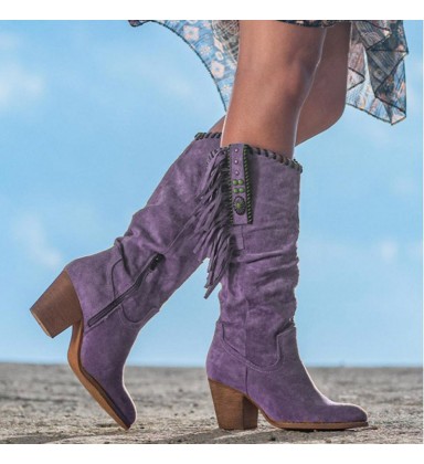Fashionable high-heeled retro frosted high-heeled fringed women's boots Fashionable high-heeled retro frosted high-heeled fringed women's boots