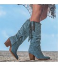 Fashionable high-heeled retro frosted high-heeled fringed women's boots