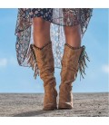 Fashionable high-heeled retro frosted high-heeled fringed women's boots