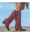 Fashionable high-heeled retro frosted high-heeled fringed women's boots
