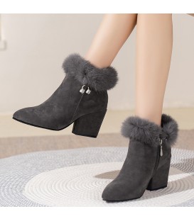 Winter plus suede thick heel high heels Martin boots for women
