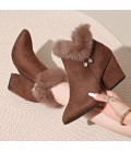 Winter plus suede thick heel high heels Martin boots for women