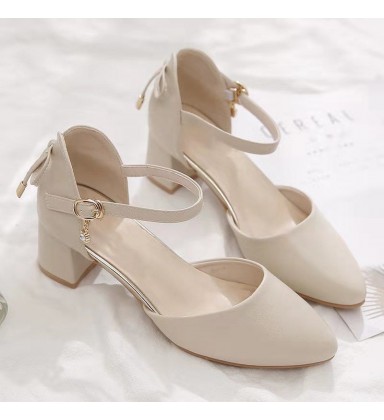 New versatile single shoe women's one button soft leather high heels