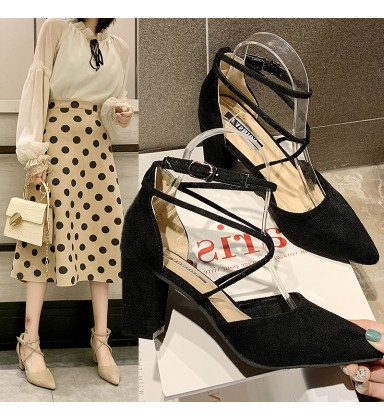 Pointed toe bag heel, thick heel, high-heeled fashion women's shoes