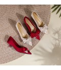 Water diamond bow pointed thin heel women's shoes