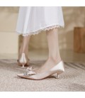 Water diamond bow pointed thin heel women's shoes