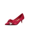 Water diamond bow pointed thin heel women's shoes