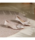 Water diamond bow pointed thin heel women's shoes