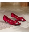 Water diamond bow pointed thin heel women's shoes