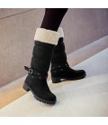Women's Winter Snow Boots Faux Suede Dress Chunky Heel