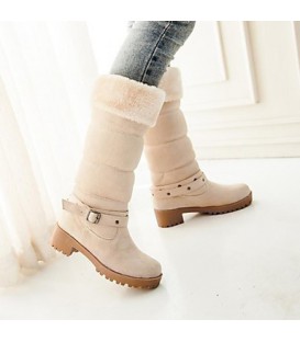 Women's Winter Snow Boots Faux Suede Dress Chunky Heel