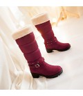Women's Winter Snow Boots Faux Suede Dress Chunky Heel