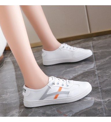 Women's Leather Casual Shoes - Versatile Non-Slip White Sneakers for Students
