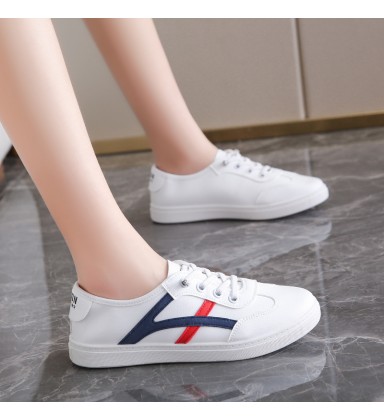 Women's Leather Casual Shoes - Versatile Non-Slip White Sneakers for Students