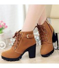 Women's Winter Faux Suede Casual Chunky Heel Buckle Zipper Lace-up shoes