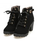 Women's Winter Faux Suede Casual Chunky Heel Buckle Zipper Lace-up shoes