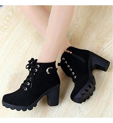 Women's Winter Faux Suede Casual Chunky Heel Buckle Zipper Lace-up shoes Women's Winter Faux Suede Casual Chunky Heel Buckle Zipper Lace-up shoes