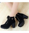 Women's Winter Faux Suede Casual Chunky Heel Buckle Zipper Lace-up shoes