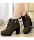 Women's Winter Faux Suede Casual Chunky Heel Buckle Zipper Lace-up shoes