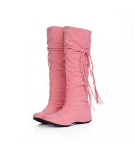 Women's Fall Winter Suede Casual Wedge Heel Ruffles Lace-up shoes