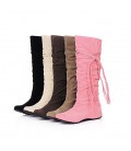 Women's Fall Winter Suede Casual Wedge Heel Ruffles Lace-up shoes
