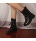 Women's Spring Fall Winter Leatherette Casual Chunky Heel Lace-up Black boot