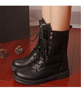 Women's Spring Fall Winter Leatherette Casual Chunky Heel Lace-up Black boot