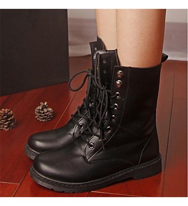 Women's Spring Fall Winter Leatherette Casual Chunky Heel Lace-up Black boot Women's Spring Fall Winter Leatherette Casual Chunky Heel Lace-up Black boot