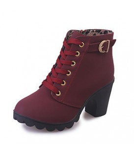 Women's Boots Fall Winter Comfort PU Casual Chunky Heel Zipper