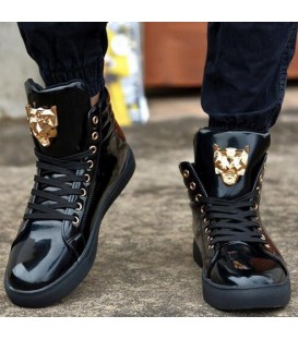 Fashion High Top Casual Shoes For Men PU Leather Lace Up Casual Shoes
