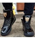Fashion High Top Casual Shoes For Men PU Leather Lace Up Casual Shoes