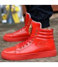 Fashion High Top Casual Shoes For Men PU Leather Lace Up Casual Shoes