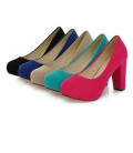 Fashion Shallow Thick High Heels Round Toe Platform Pumps Shoes
