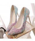 Pumps Woman Shoes retro plaid heels pointed fine with single shoes