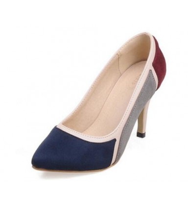 Suede black blue mix color pointed toe Thin High heels woman shoes