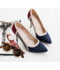 Suede black blue mix color pointed toe Thin High heels woman shoes