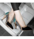 Suede black blue mix color pointed toe Thin High heels woman shoes
