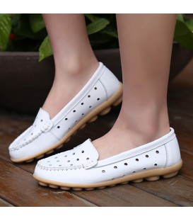 Genuine Leather Women Summer Hollow Shoes 