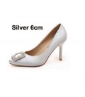 Sweet Square Rhinestone Buckle Silk Surface Women Pumps