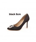 Sweet Square Rhinestone Buckle Silk Surface Women Pumps