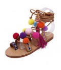 Summer Woman Pompon Sandals Gladiator Roman Strappy Knee High Boots
