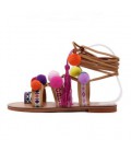 Summer Woman Pompon Sandals Gladiator Roman Strappy Knee High Boots