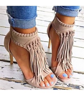 Women's Sandals Spring Summer Fall Leatherette Casual Party & Evening Stiletto Heel Tassel Black Almond