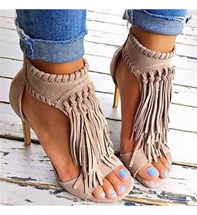 Women's Sandals Spring Summer Fall Leatherette Casual Party & Evening Stiletto Heel Tassel Black Almond