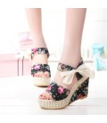 Summer wedges sandals female shoes lace belt bow Flip Flops